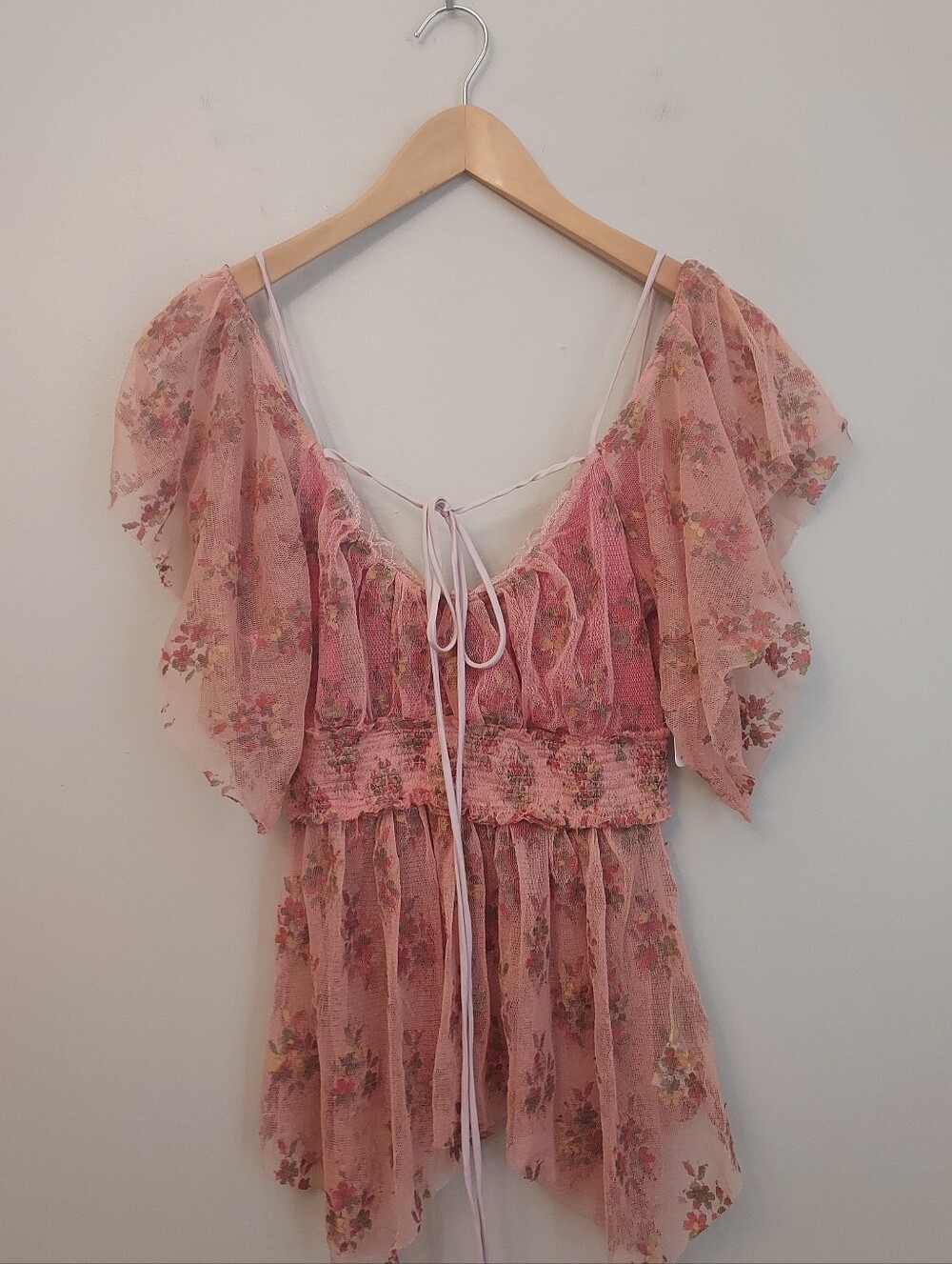 Free People Rose Floral Mesh Top Size XS NEW NWT Boho Cottagecore Flutter - Picture 2 of 12